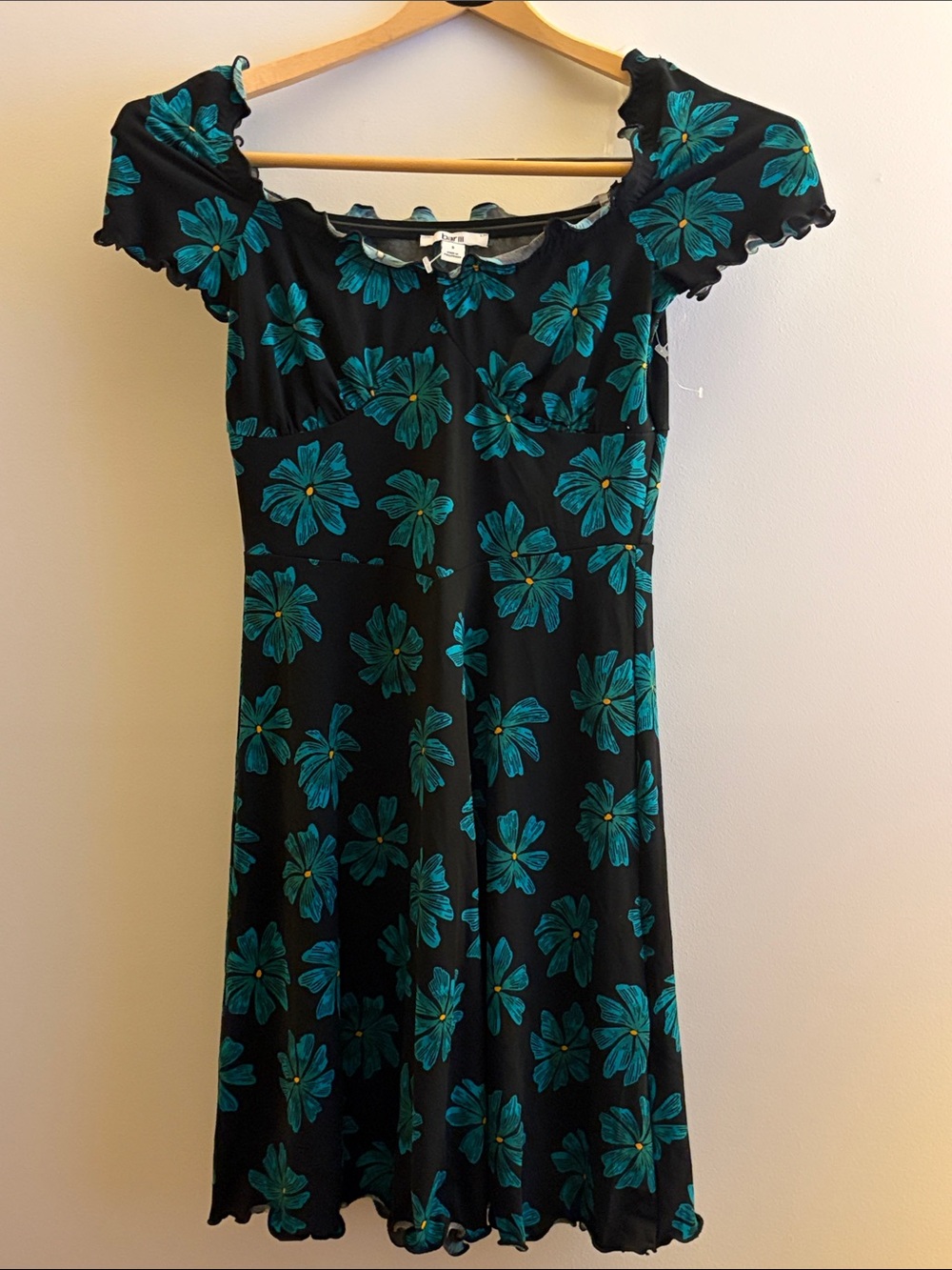 Bar III Black Midi Dress with Teal Floral Print